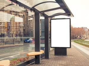 Billboard, banner, empty, white at bus stop