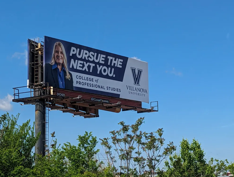 Billboard for Villanova University along I-95 in Philadelphia. (Ella Lathan for Billy Penn)