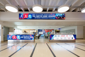 Watchfire indoor LED displays promote PHL Watch Zone programming and participating airport concessions in the D_E Connector at Philadelphia International Airport.